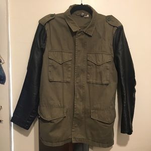 H&M Khaki Jacket with Faux Leather Sleeves